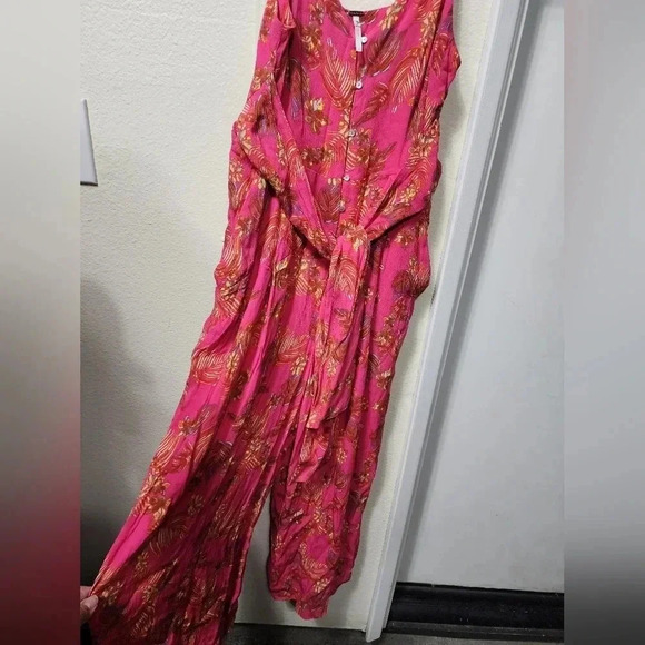 Free People Hot Tropics Pink Wide Leg Jumpsuit Size 8 Tropical Summer Vacation - Picture 3 of 10